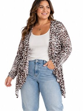 Torrid Super Soft Knits Leopard Print Drape Cardigan Open Front 3X Plus